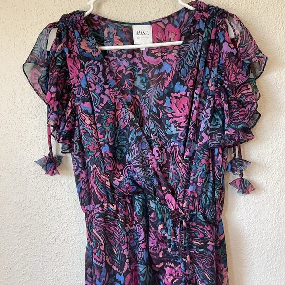 Misa Colette Ruched Floral Midi Dress Size Medium - Picture 9 of 14